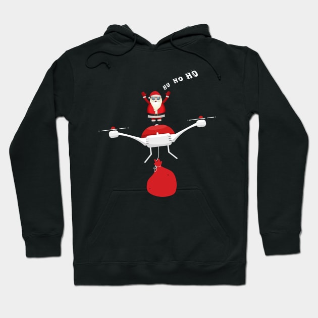 Flying Santa Claus On Drone - Christmas Quadcopter Enthusiast Gift Hoodie by CMDesign